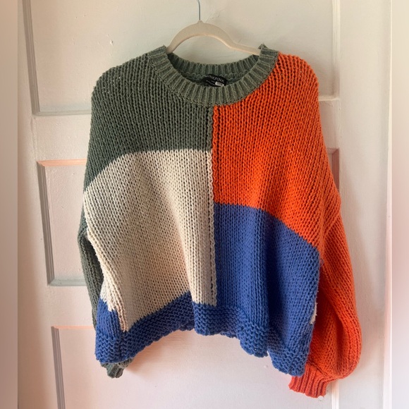 Stylish MINKPINK Color Block Knit Sweater - size large slightly distressed - Picture 1 of 7